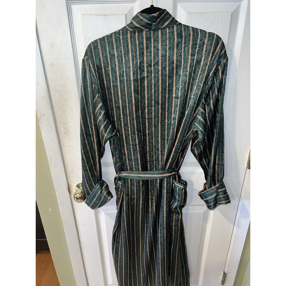 Victorias Secret Robe XS/S Damask Green Striped Satin Tie Front Vintage 90s Rare - Picture 8 of 9